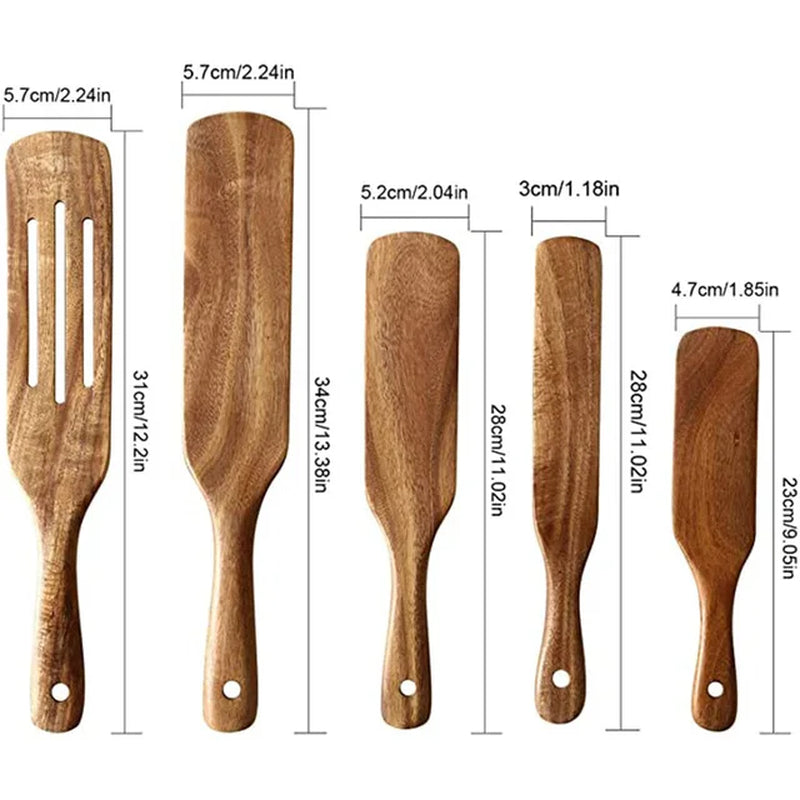1-9Pcs/Set Wooden Kitchen Utensils Set, Wooden Spoons for Cooking, Utensils,Natural Teak Wooden Spoons for Non-Stick Pan Gift