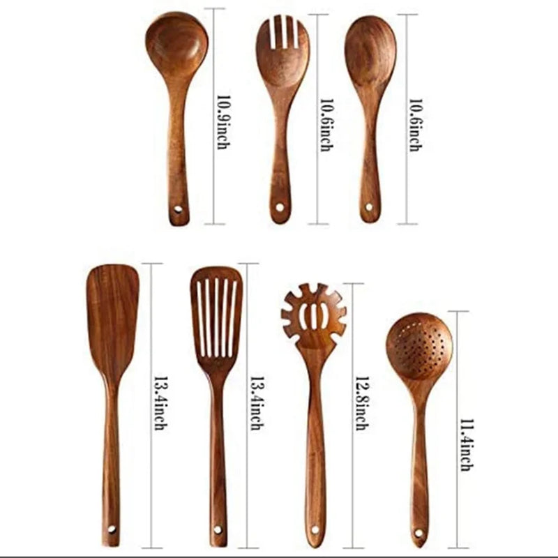 1-9Pcs/Set Wooden Kitchen Utensils Set, Wooden Spoons for Cooking, Utensils,Natural Teak Wooden Spoons for Non-Stick Pan Gift