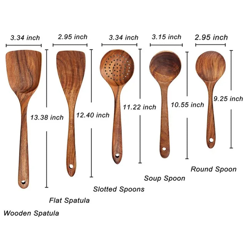 1-9Pcs/Set Wooden Kitchen Utensils Set, Wooden Spoons for Cooking, Utensils,Natural Teak Wooden Spoons for Non-Stick Pan Gift