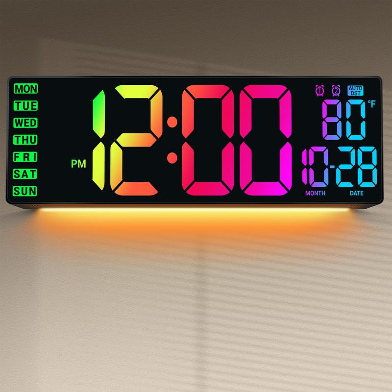16" Large Digital Wall Mount Clock with Countdown Timer Alarm & 8 RGB Colors for Living Room Classroom Desk New Year Birthday Gift House Warming Gifts New Home Decor Inteligente Pariente De Reloj Led