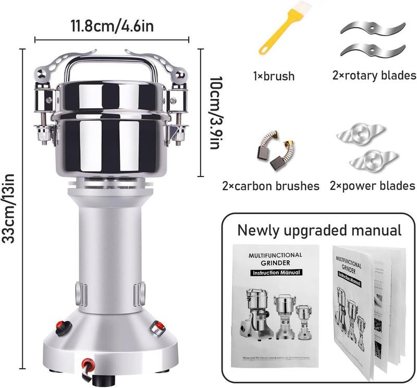 150G Grain Mill 1500W Electric Stainless Steel Grain High-Speed Pulverizer Machine for Dry Wheat, Oats, Corn, Pepper and Coffee Beans (150G Stand Type)