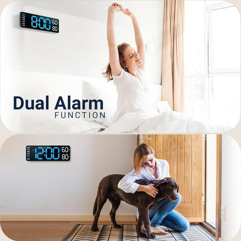 10" Large LED Wall Clock with Night Light DST 2 Alarms RGB Color Temperature Remote Control 12/24H Timer for Living Room Bedroom Desk Gift for Mother Father Elderly