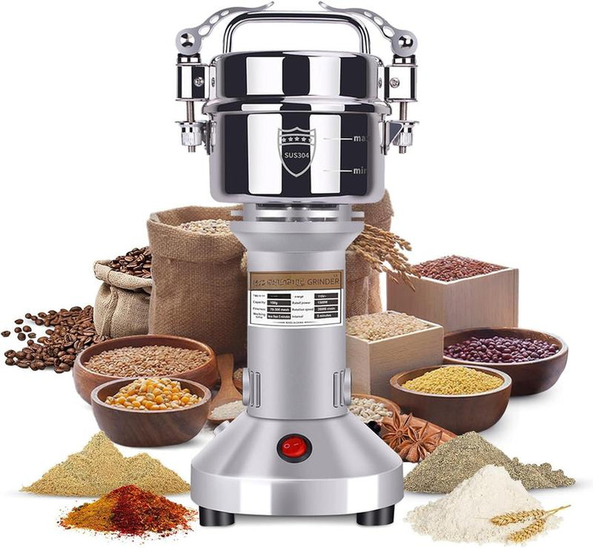 150G Grain Mill 1500W Electric Stainless Steel Grain High-Speed Pulverizer Machine for Dry Wheat, Oats, Corn, Pepper and Coffee Beans (150G Stand Type)