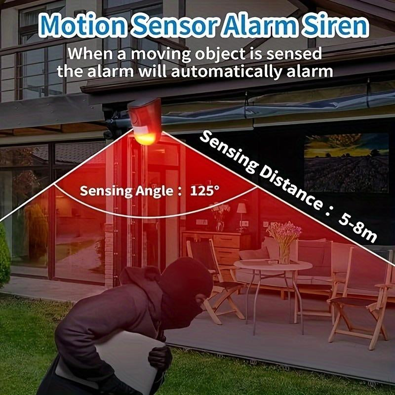 129Db Solar Powered Sound Alarm Motion Sensor with 6 LED Flash Modes, IP55 High Quality - Outdoor Security Speaker for Home, Villa, Farm, Chicken Coop, Solar Powered Outdoor Security Camera