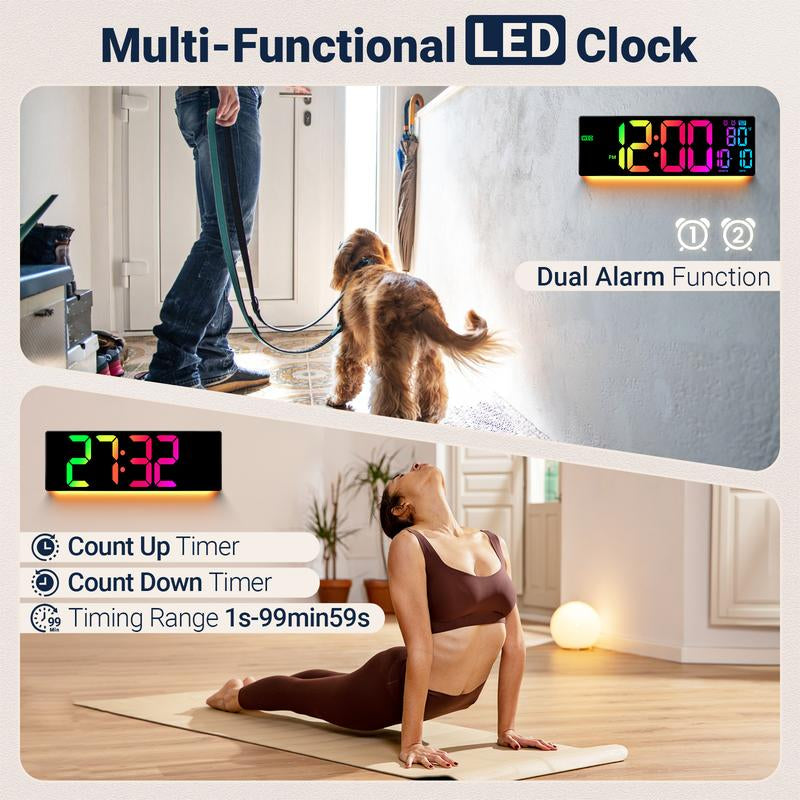 16" Large Digital Wall Mount Clock with Countdown Timer Alarm & 8 RGB Colors for Living Room Classroom Desk New Year Birthday Gift House Warming Gifts New Home Decor Inteligente Pariente De Reloj Led