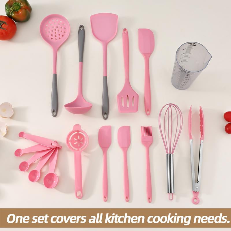 13Pcs Silicone Kitchen Cooking Utensil Set with Measuring Cup, Non Stick Cookware Set, Including Spatula, Spoon, Tongs, Whisk, Basting Brush, Kitchen Tool
