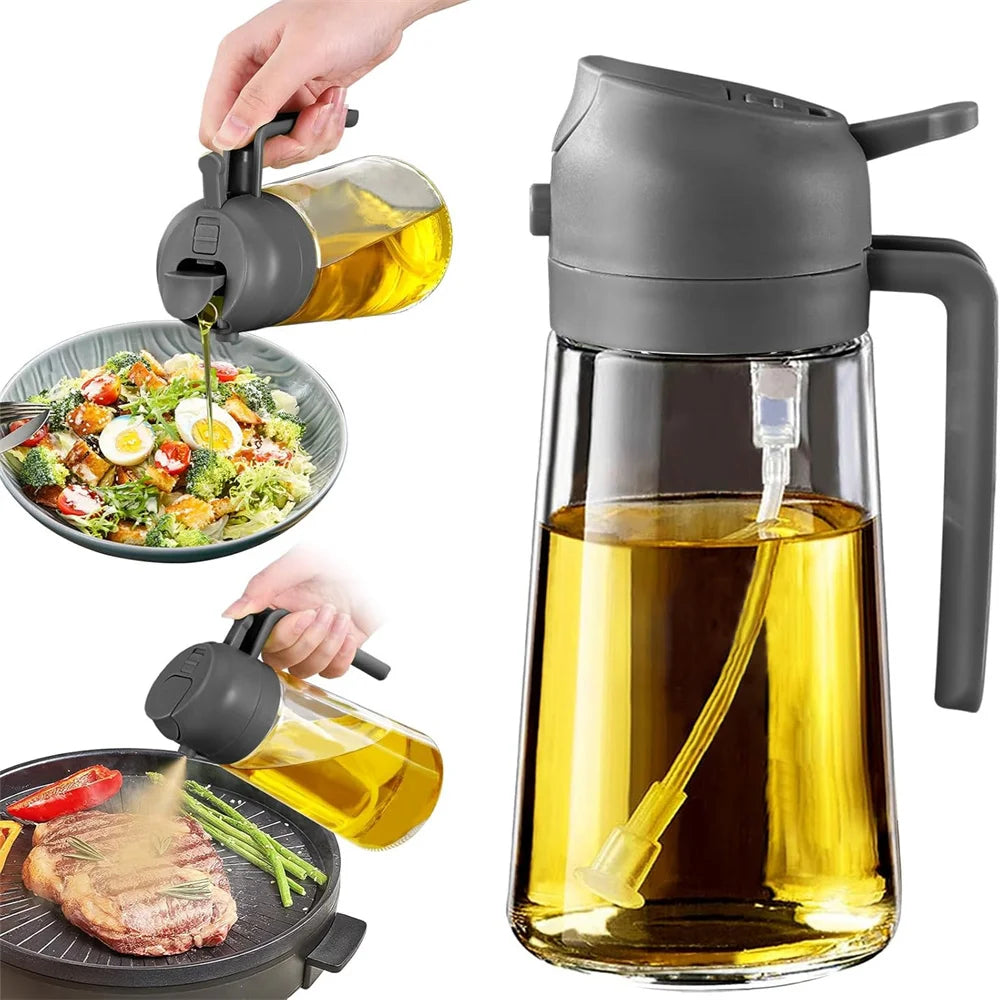 16Oz/470Ml Glass Oil Dispenser with Automatic Flip Lid 2In1 Kitchen Bottle,Cooking Sprayer,Leak-Proof Design,Oil Spray Bottle