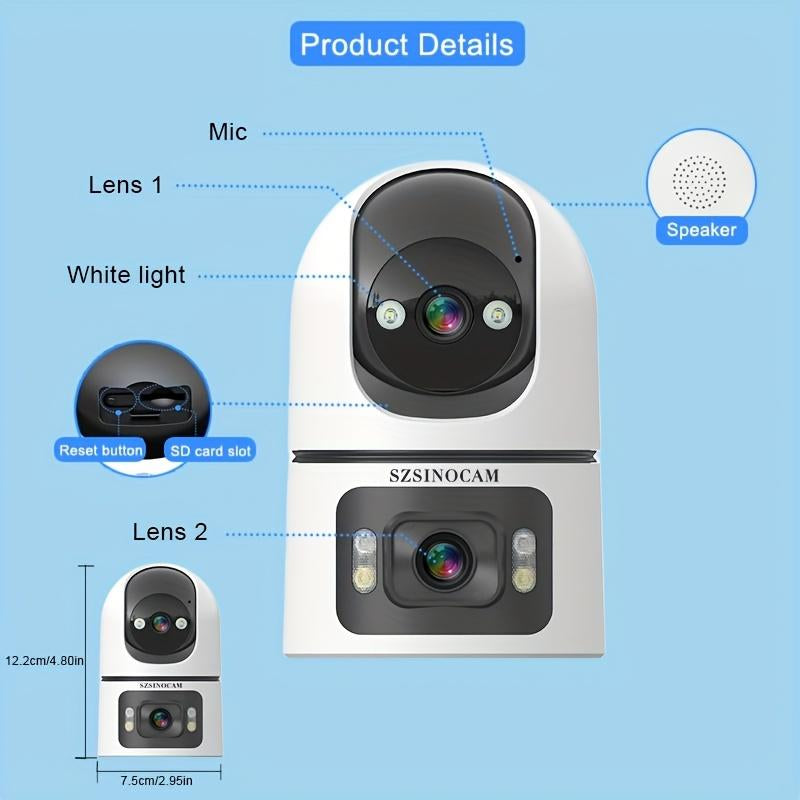 1Pc 4K Outdoor Dual Lens Wifi Security Camera with Motion Detection Two-Way Audio 3-Night Vision SDHC SDXC Card Support USB Powered for Home Surveillance Dualscreen Display Highresolution Recording Monitoring