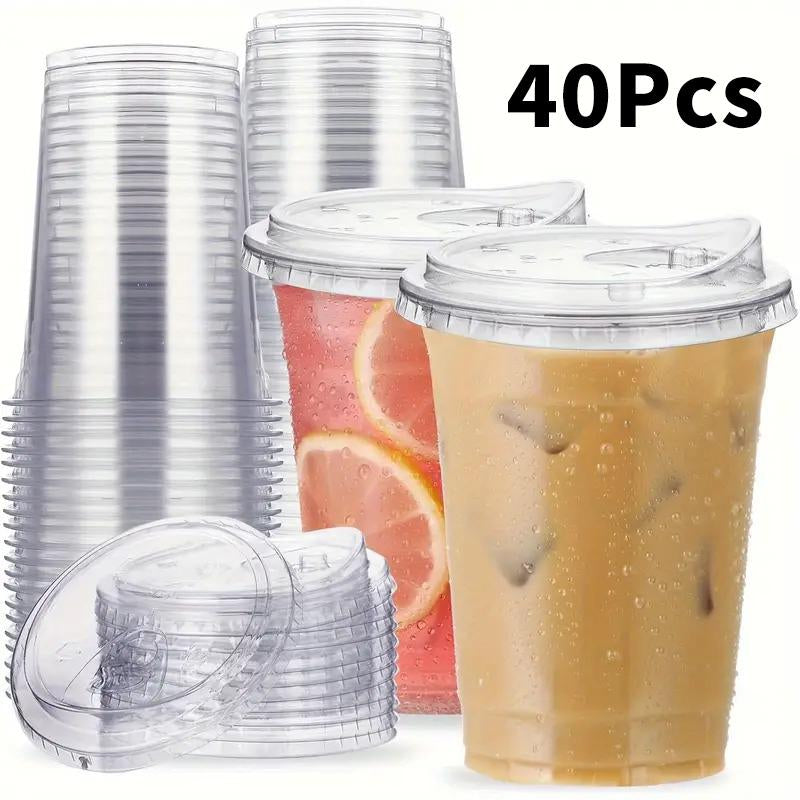 16 Oz Clear Plastic Cup with Lid 20/40 Sets Disposable Ice Coffee Cups Eco-Friendly Recyclable Takeout Coffee Cups Perfect for Smoothies Milkshakes Cold Drinks