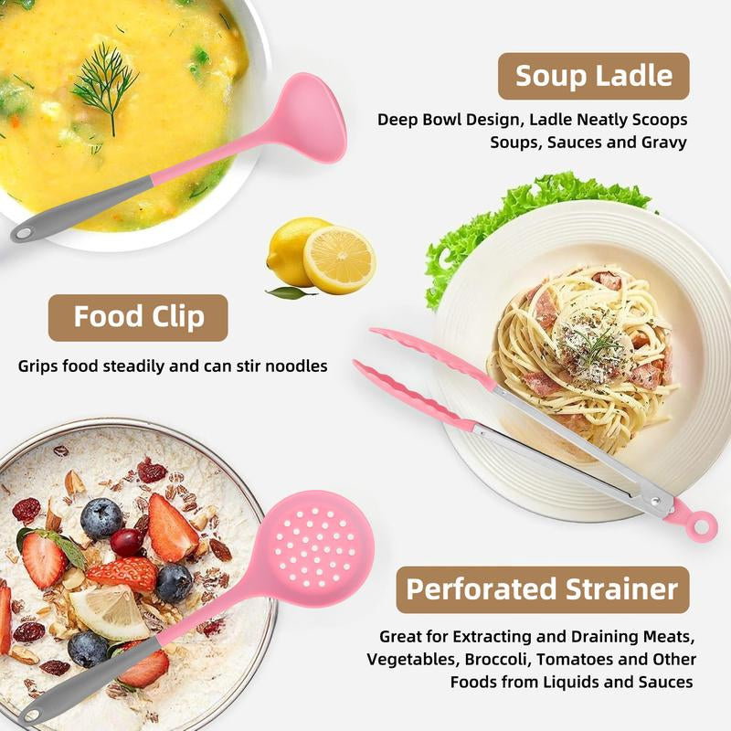 13Pcs Silicone Kitchen Cooking Utensil Set with Measuring Cup, Non Stick Cookware Set, Including Spatula, Spoon, Tongs, Whisk, Basting Brush, Kitchen Tool