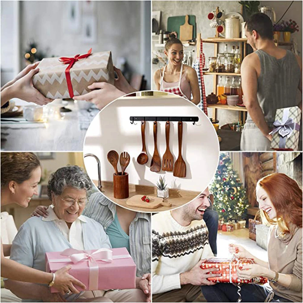 1-9Pcs/Set Wooden Kitchen Utensils Set, Wooden Spoons for Cooking, Utensils,Natural Teak Wooden Spoons for Non-Stick Pan Gift