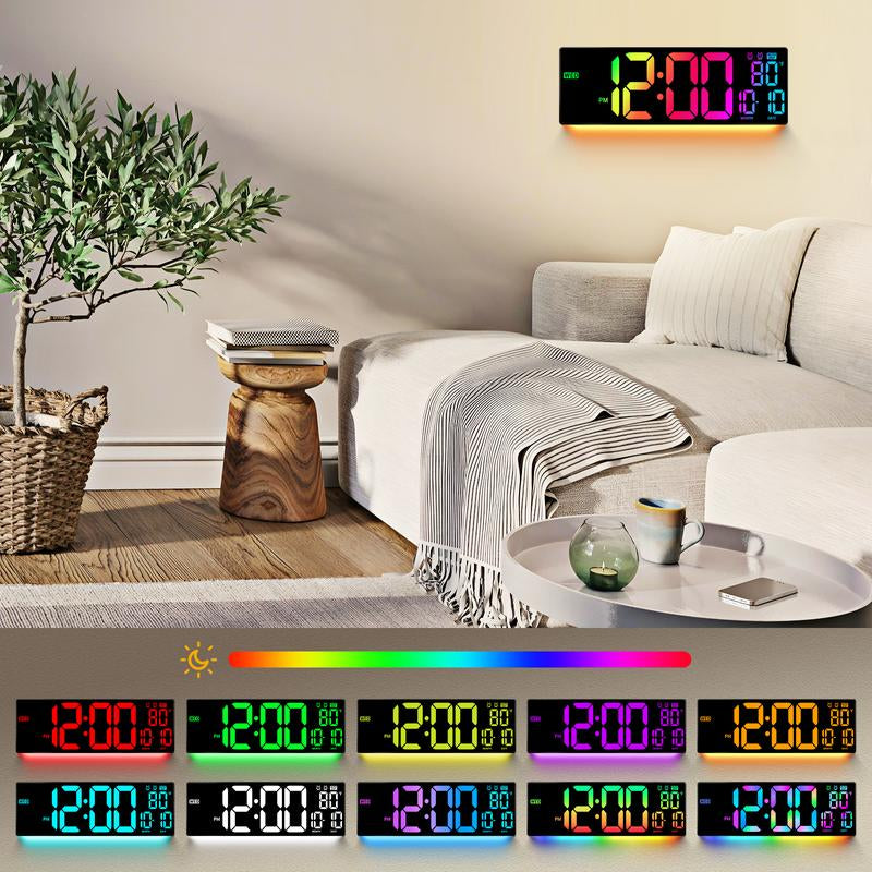 16" Large Digital Wall Mount Clock with Countdown Timer Alarm & 8 RGB Colors for Living Room Classroom Desk New Year Birthday Gift House Warming Gifts New Home Decor Inteligente Pariente De Reloj Led