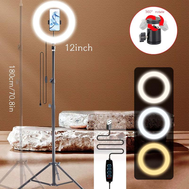 10-Inch Selfie Video Lighting with Extra-Tall 71-Inch Tripod, Adjustable LED Desktop Lighting – Perfect for Makeup, Photography, Live Streaming on Youtube & Tiktok Video Recording#New Years