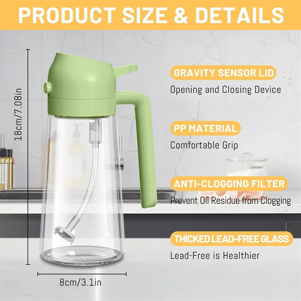 16Oz/470Ml Glass Oil Dispenser with Automatic Flip Lid 2In1 Kitchen Bottle,Cooking Sprayer,Leak-Proof Design,Oil Spray Bottle