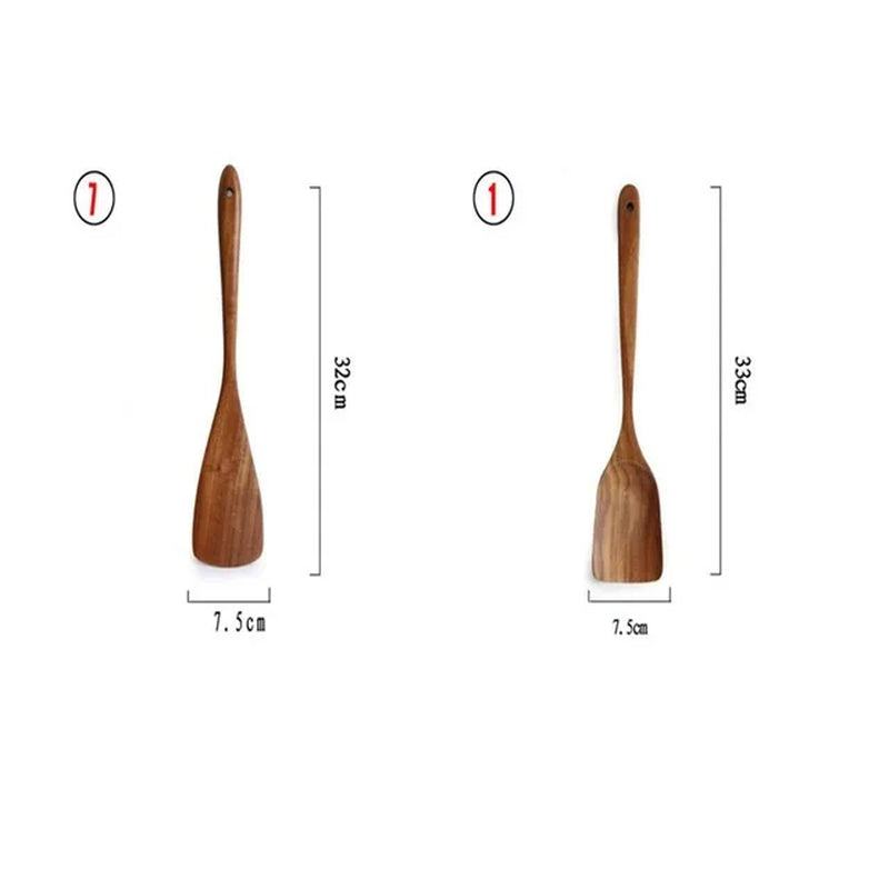 1-9Pcs/Set Wooden Kitchen Utensils Set, Wooden Spoons for Cooking, Utensils,Natural Teak Wooden Spoons for Non-Stick Pan Gift