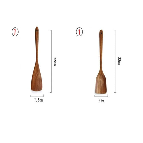 1-9Pcs/Set Wooden Kitchen Utensils Set, Wooden Spoons for Cooking, Utensils,Natural Teak Wooden Spoons for Non-Stick Pan Gift