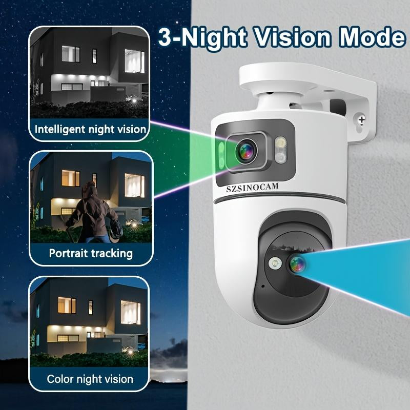 1Pc 4K Outdoor Dual Lens Wifi Security Camera with Motion Detection Two-Way Audio 3-Night Vision SDHC SDXC Card Support USB Powered for Home Surveillance Dualscreen Display Highresolution Recording Monitoring