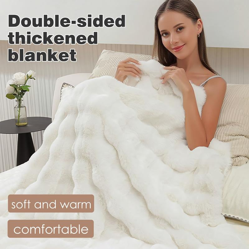 1 Count Soft Faux Fur Throw Blanket Solid Reversible Shaggy Blanket Machine Washable in Cold Water Gentle Cycle, Plush Thick Fluffy Blankets Throws for Bed Couch Sofa Office Camping