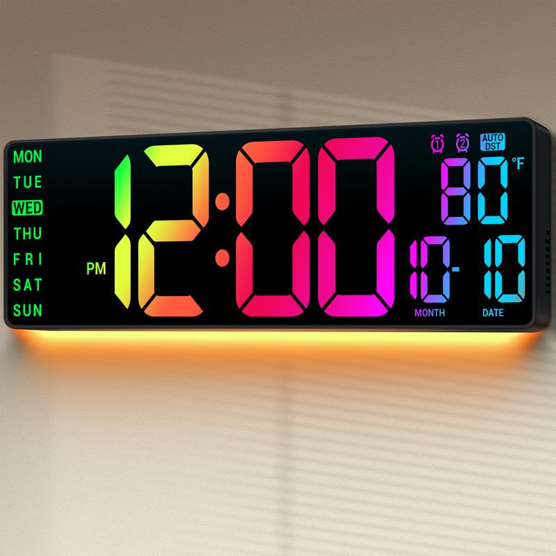 16" Large Digital Wall Mount Clock with Countdown Timer Alarm & 8 RGB Colors for Living Room Classroom Desk New Year Birthday Gift House Warming Gifts New Home Decor Inteligente Pariente De Reloj Led