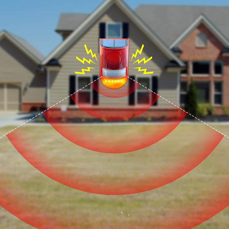 129Db Solar Powered Sound Alarm Motion Sensor with 6 LED Flash Modes, IP55 High Quality - Outdoor Security Speaker for Home, Villa, Farm, Chicken Coop, Solar Powered Outdoor Security Camera