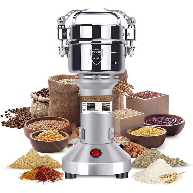150G Grain Mill 1500W Electric Stainless Steel Grain High-Speed Pulverizer Machine for Dry Wheat, Oats, Corn, Pepper and Coffee Beans (150G Stand Type)