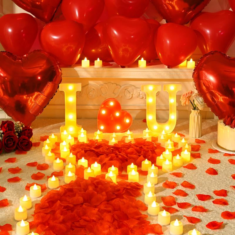 1087 PCS Valentine'S Day Decorations Kit 2025 "I LOVE U" Light Set with Balloons Rose Petals & Heart Candles Romantic Proposal Anniversary Gift for Her Him Bedroom Surprise