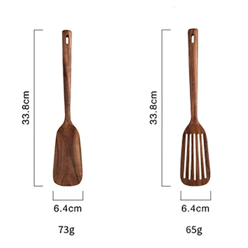 1-9Pcs/Set Wooden Kitchen Utensils Set, Wooden Spoons for Cooking, Utensils,Natural Teak Wooden Spoons for Non-Stick Pan Gift