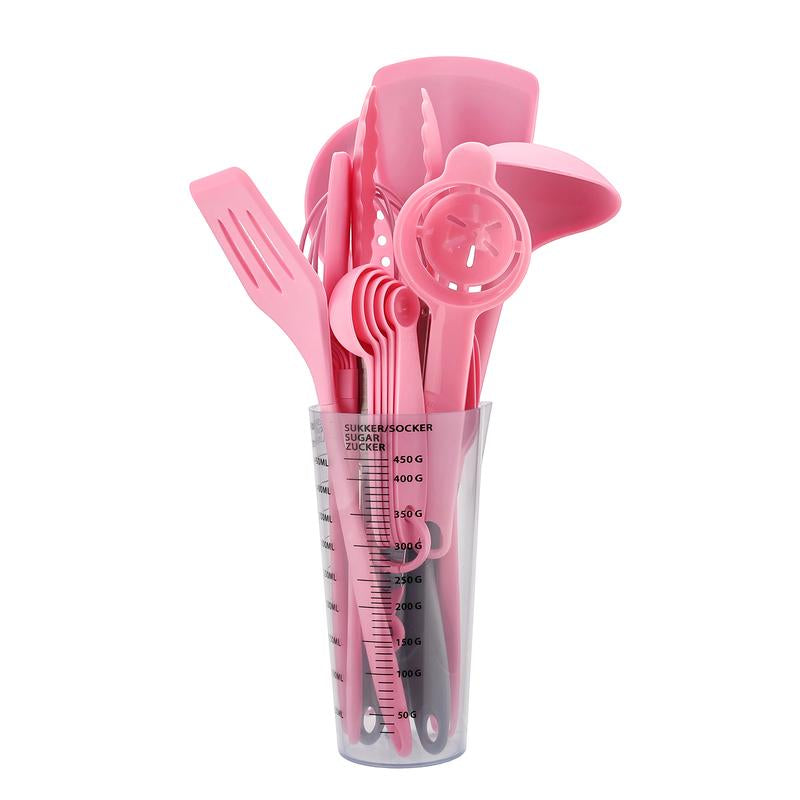 13Pcs Silicone Kitchen Cooking Utensil Set with Measuring Cup, Non Stick Cookware Set, Including Spatula, Spoon, Tongs, Whisk, Basting Brush, Kitchen Tool