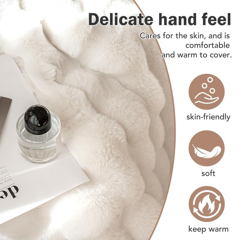 1 Count Soft Faux Fur Throw Blanket Solid Reversible Shaggy Blanket Machine Washable in Cold Water Gentle Cycle, Plush Thick Fluffy Blankets Throws for Bed Couch Sofa Office Camping