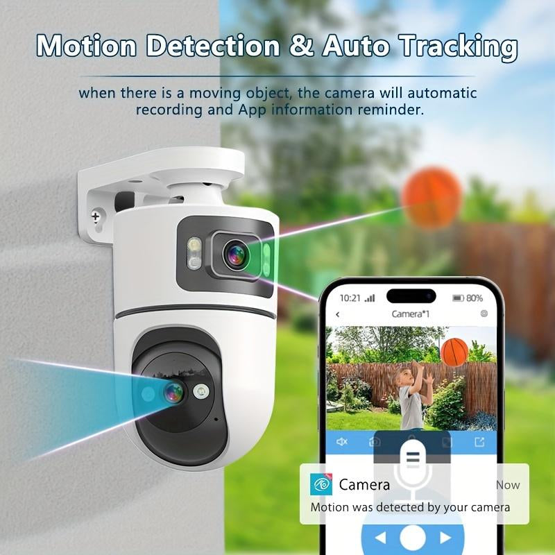 1Pc 4K Outdoor Dual Lens Wifi Security Camera with Motion Detection Two-Way Audio 3-Night Vision SDHC SDXC Card Support USB Powered for Home Surveillance Dualscreen Display Highresolution Recording Monitoring