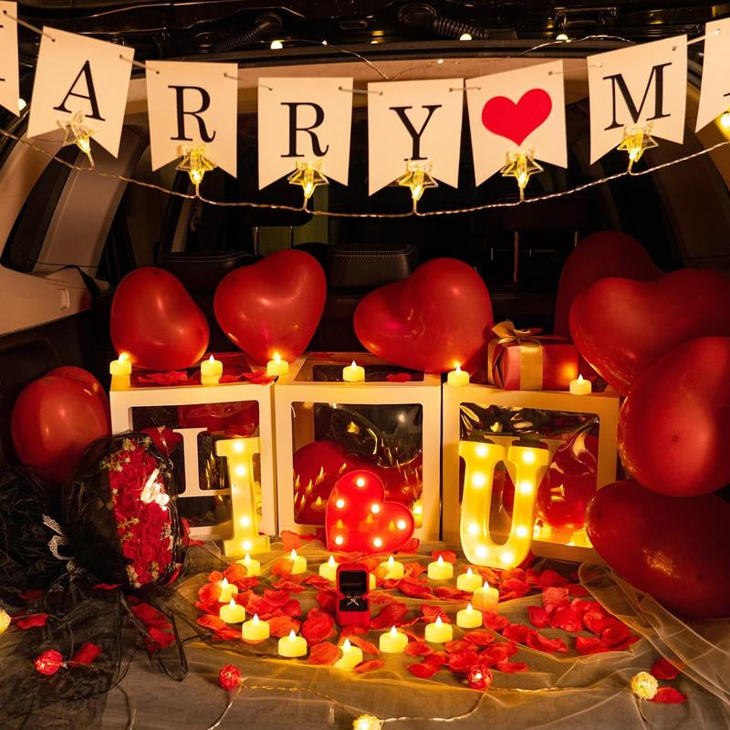1087 PCS Valentine'S Day Decorations Kit 2025 "I LOVE U" Light Set with Balloons Rose Petals & Heart Candles Romantic Proposal Anniversary Gift for Her Him Bedroom Surprise